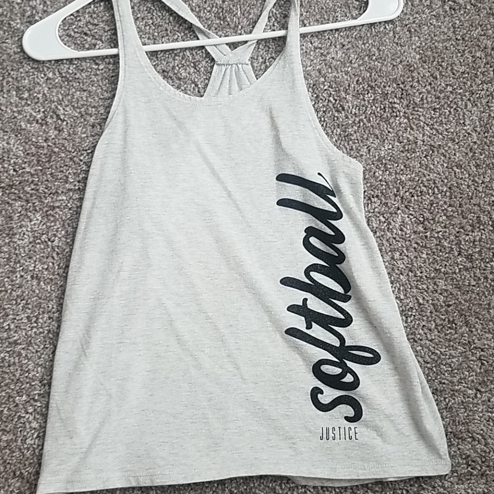 Kids grey tank top with black sparkly "softball"